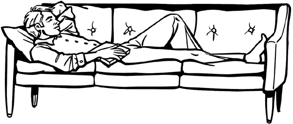 Man sleeping on couch vinyl sticker. Customize on line. Furniture Carpets 043-0137